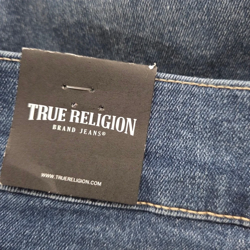 True Religion Bobby Relaxed Baggy Jeans Mens 33x32 Blue Applique Medium Wash NEW